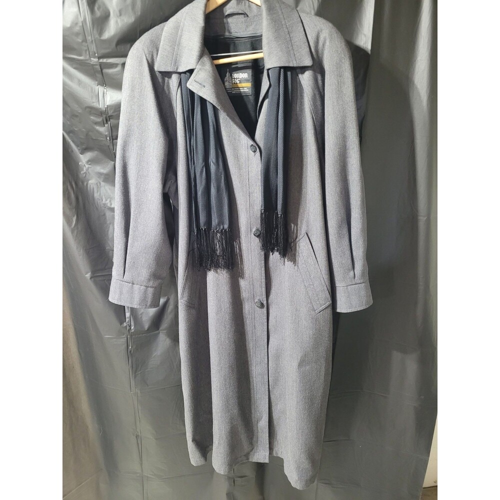 London Fog  Women’s Trench Coat Scarf Lined SZ 20W 20.5 Gray W/bill Blass Scarf